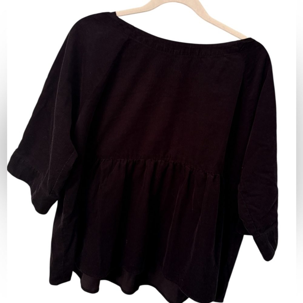Anthropologie Top Maeve Black Corduroy Peplum Top Medium